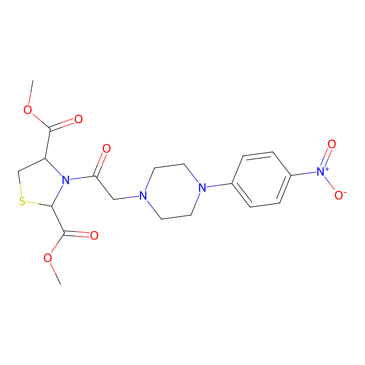 Dimethyl 3-{2-[4-(4-nitrophenyl)piperazino]acetyl}-1,3-thiazolane-2,4-dicarboxylate molecular structure, CAS 1007920-63-9