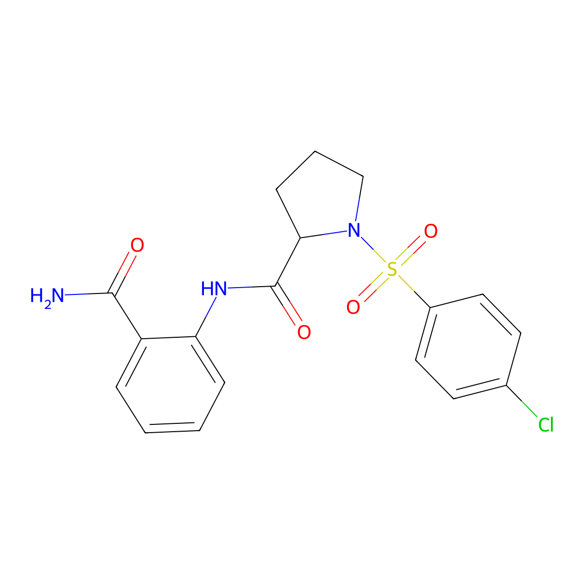 N-(2-carbamoylphenyl)-1-[(4-chlorophenyl)sulfonyl]prolinamide molecular structure, CAS 1007922-44-2