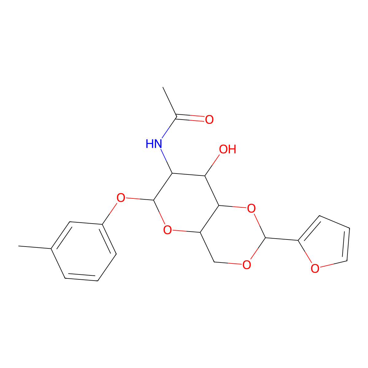 N-(2-Furan-2-yl-8-hydroxy-6-m-tolyloxy-hexahydro-pyrano[3,2-d][1,3]dioxin-7-yl)-acetamide molecular structure, CAS 1007925-58-7