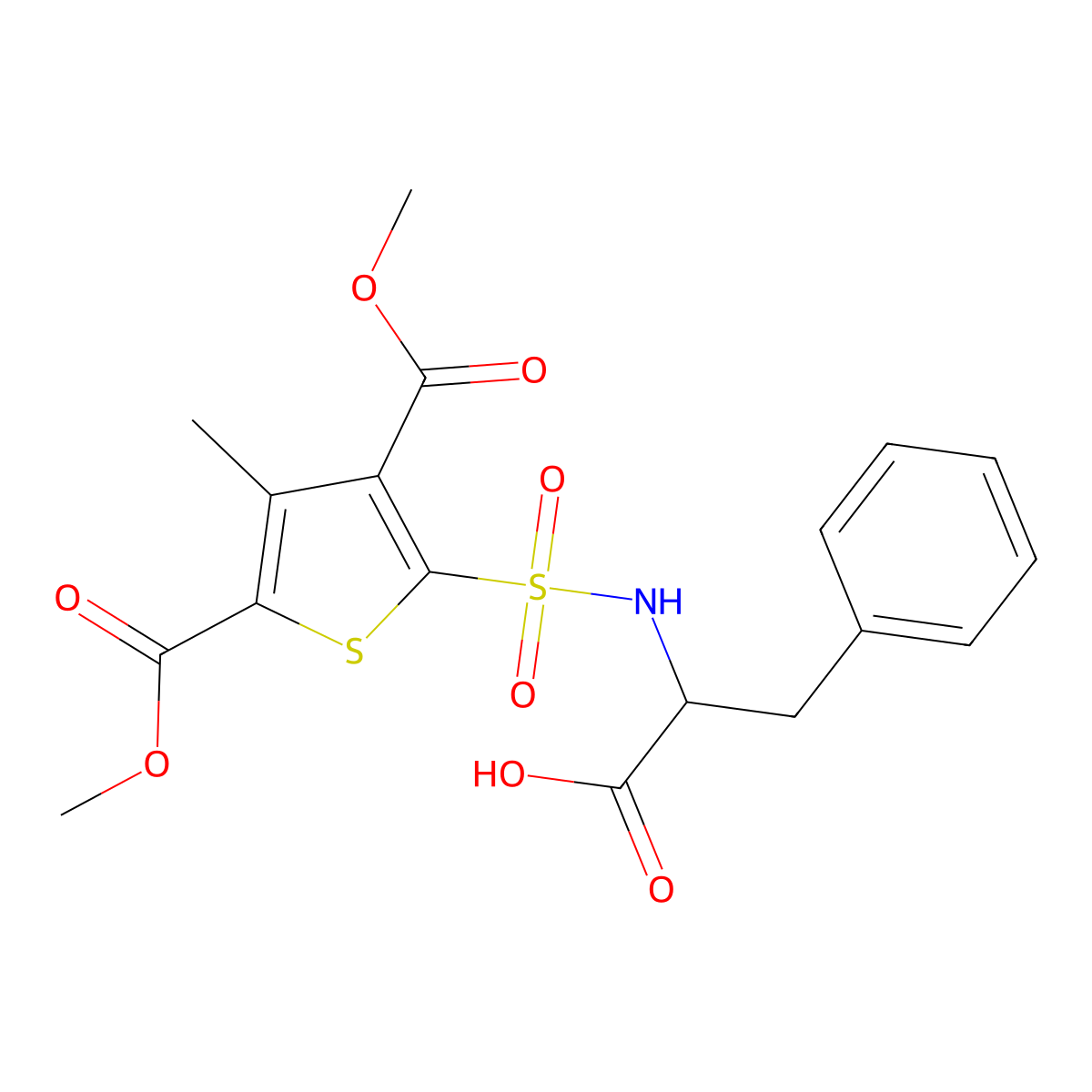 2-[3,5-Bis(methoxycarbonyl)-4-methylthiophene-2-sulfonamido]-3-phenylpropanoic acid molecular structure, CAS 1007925-69-0