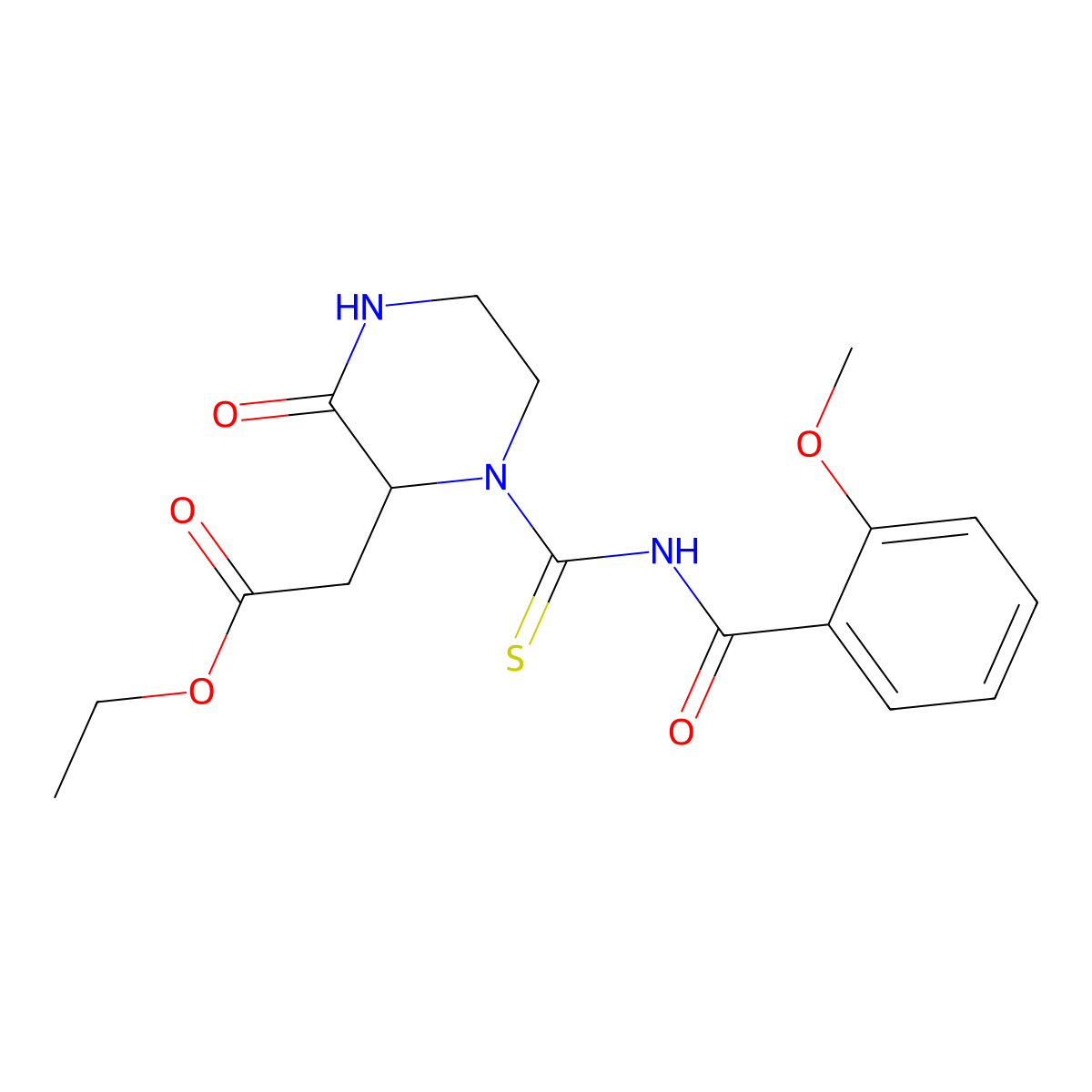 Ethyl 2-[1-[(2-methoxybenzoyl)carbamothioyl]-3-oxopiperazin-2-yl]acetate molecular structure, CAS 1007927-59-4
