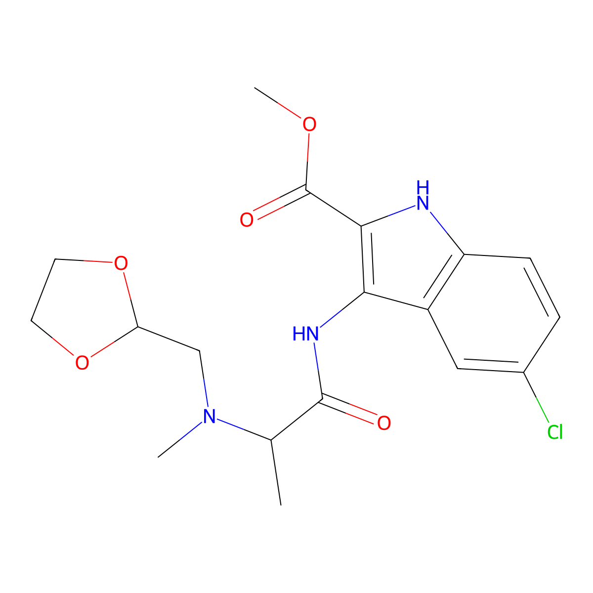 methyl 5-chloro-3-{[N-(1,3-dioxolan-2-ylmethyl)-N-methylalanyl]amino}-1H-indole-2-carboxylate molecular structure, CAS 1007931-67-0