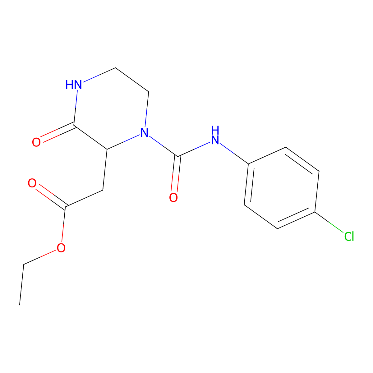 Ethyl 2-{1-[(4-chloroanilino)carbonyl]-3-oxo-2-piperazinyl}acetate molecular structure, CAS 1007932-18-4
