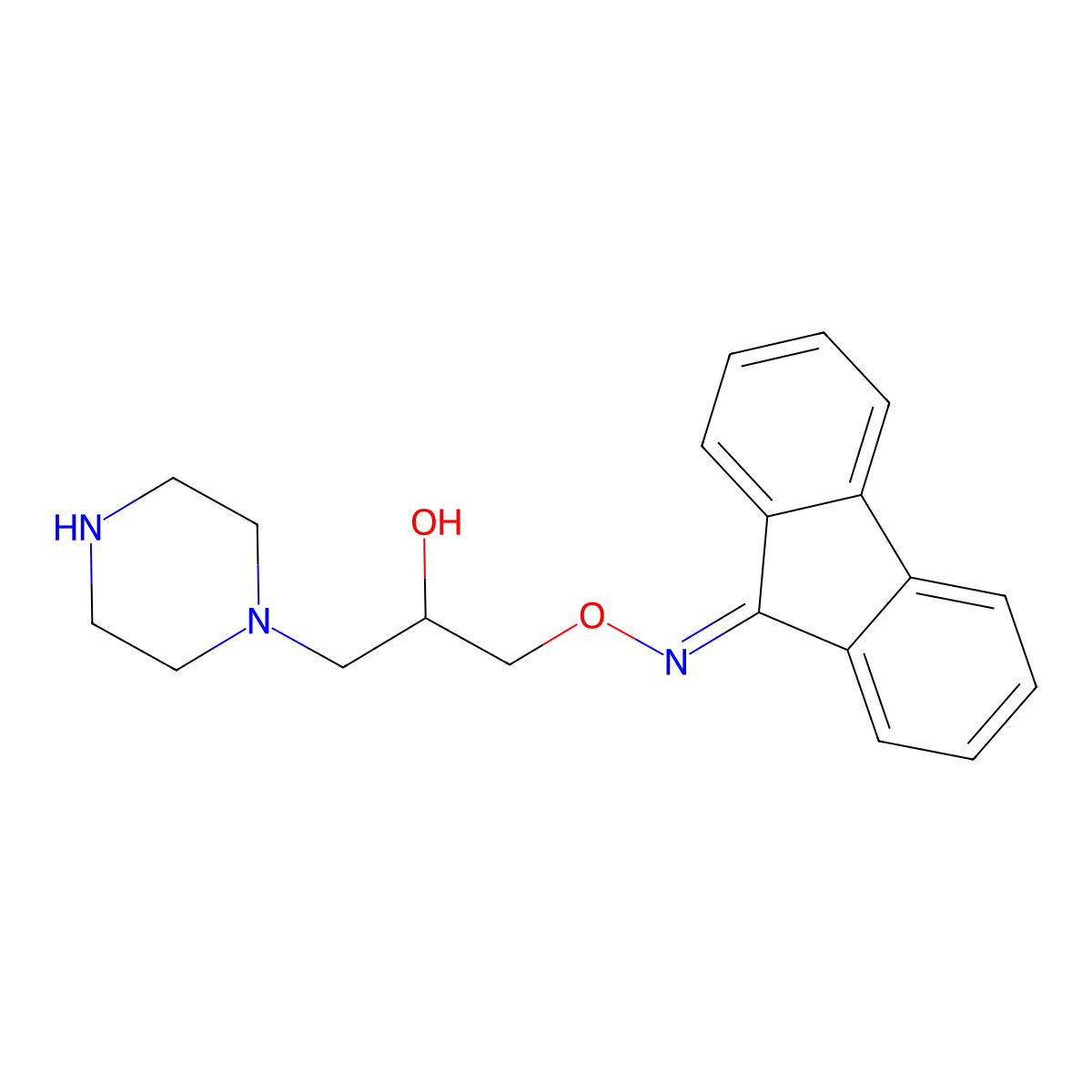 9H-fluoren-9-one O-(2-hydroxy-3-(piperazin-1-yl)propyl) oxime molecular structure, CAS 1007962-36-8