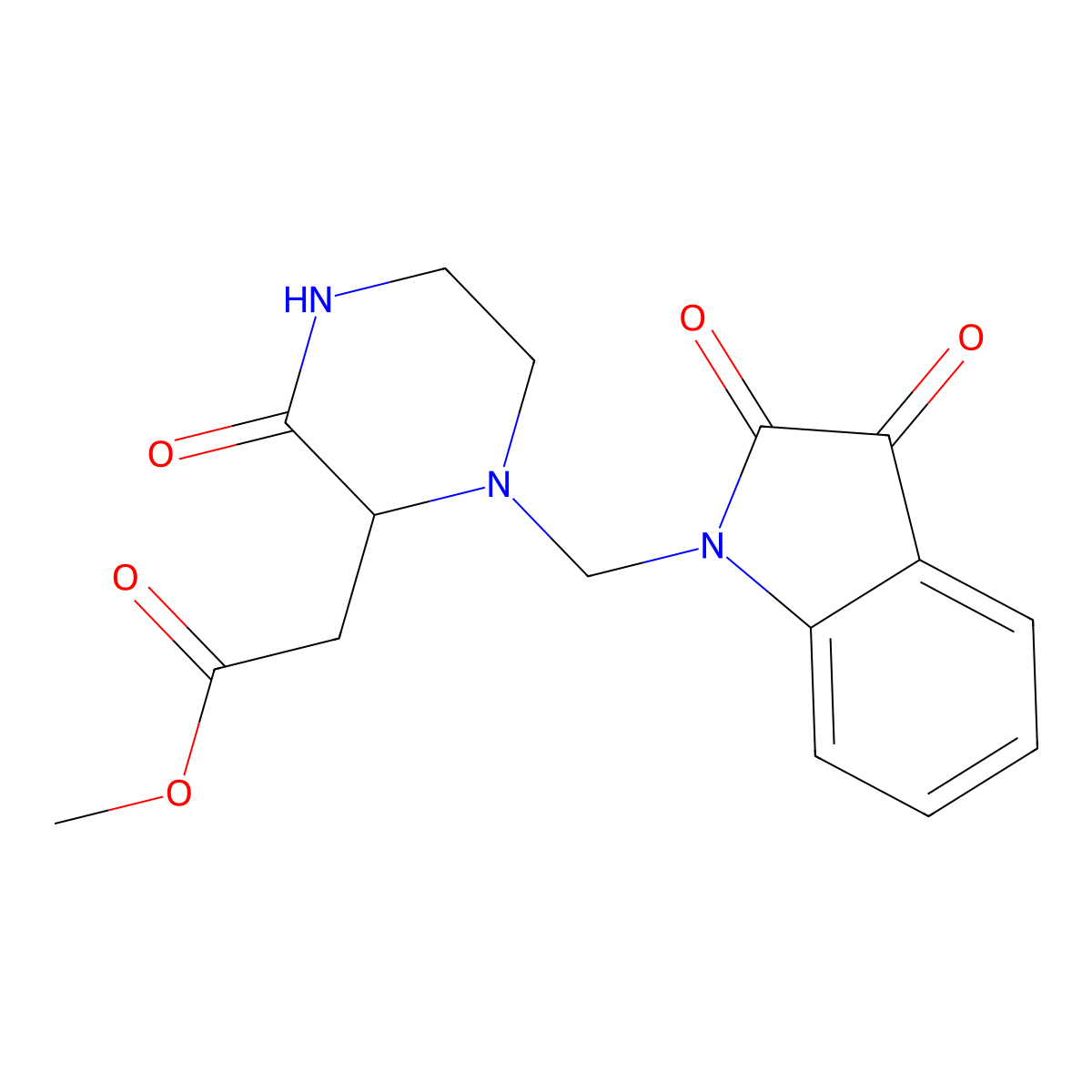methyl {1-[(2,3-dioxo-2,3-dihydro-1H-indol-1-yl)methyl]-3-oxopiperazin-2-yl}acetate molecular structure, CAS 1007979-15-8