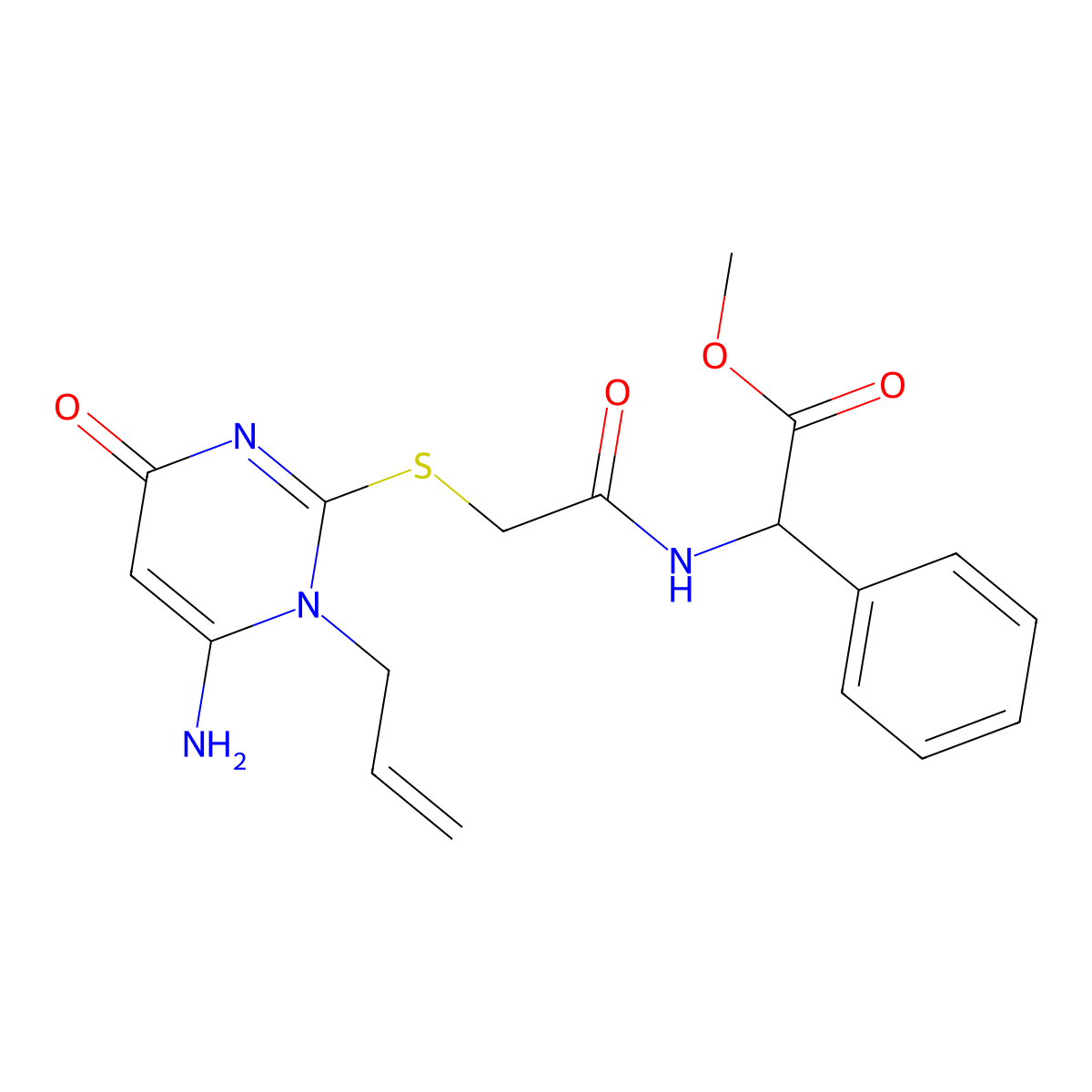 Methyl [({[6-amino-4-oxo-1-(prop-2-en-1-yl)-1,4-dihydropyrimidin-2-yl]sulfanyl}acetyl)amino](phenyl)acetate molecular structure, CAS 1007983-06-3