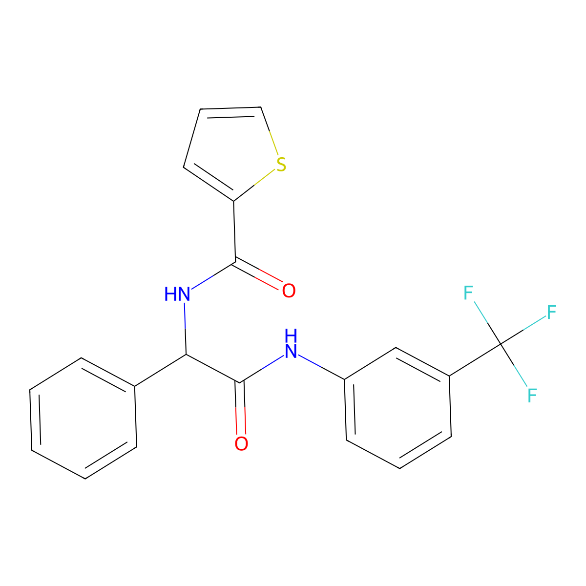 N-[2-oxo-1-phenyl-2-[3-(trifluoromethyl)anilino]ethyl]thiophene-2-carboxamide molecular structure, CAS 1007999-31-6