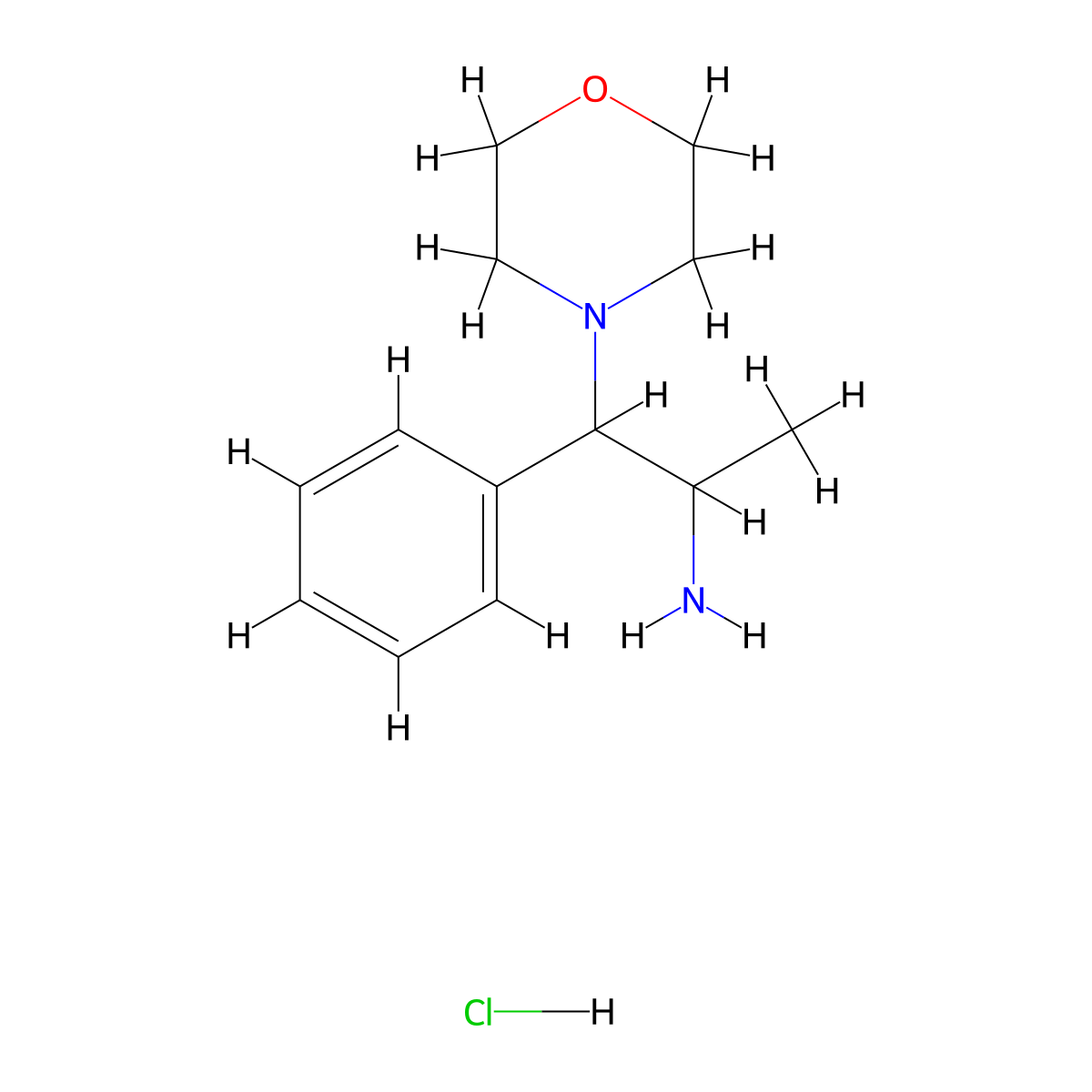 1-(Morpholin-4-yl)-1-phenylpropan-2-amine--hydrogen chloride (1/1) molecular structure, CAS 100800-07-5