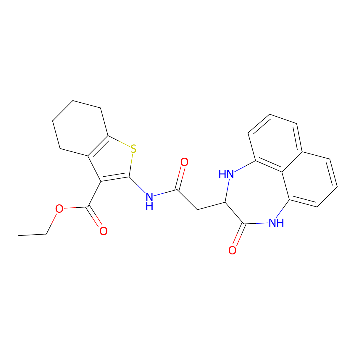 Ethyl 2-{[(3-oxo-1,2,3,4-tetrahydronaphtho[1,8-ef][1,4]diazepin-2-yl)acetyl]amino}-4,5,6,7-tetrahydro-1-benzothiophene-3-carboxylate molecular structure, CAS 1008000-00-7