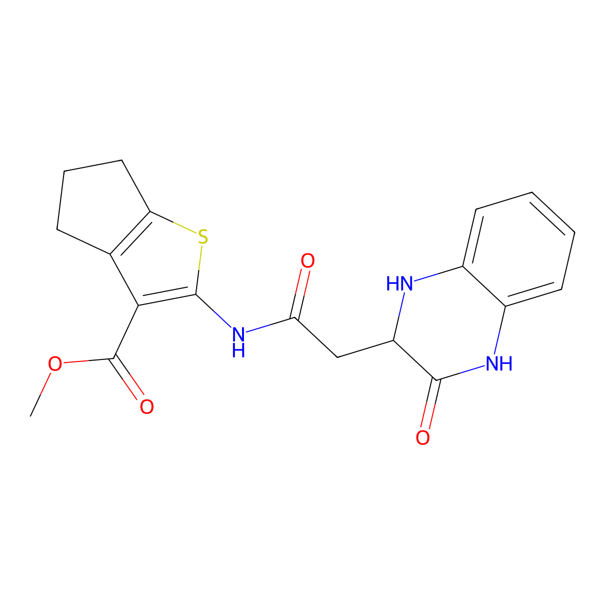 methyl 2-{[(3-oxo-1,2,3,4-tetrahydroquinoxalin-2-yl)acetyl]amino}-5,6-dihydro-4H-cyclopenta[b]thiophene-3-carboxylate molecular structure, CAS 1008000-08-5