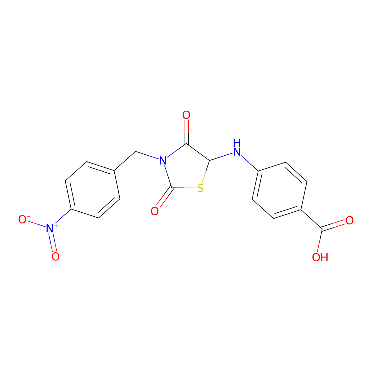 4-((3-(4-Nitrobenzyl)-2,4-dioxothiazolidin-5-yl)amino)benzoic acid molecular structure, CAS 1008001-26-0