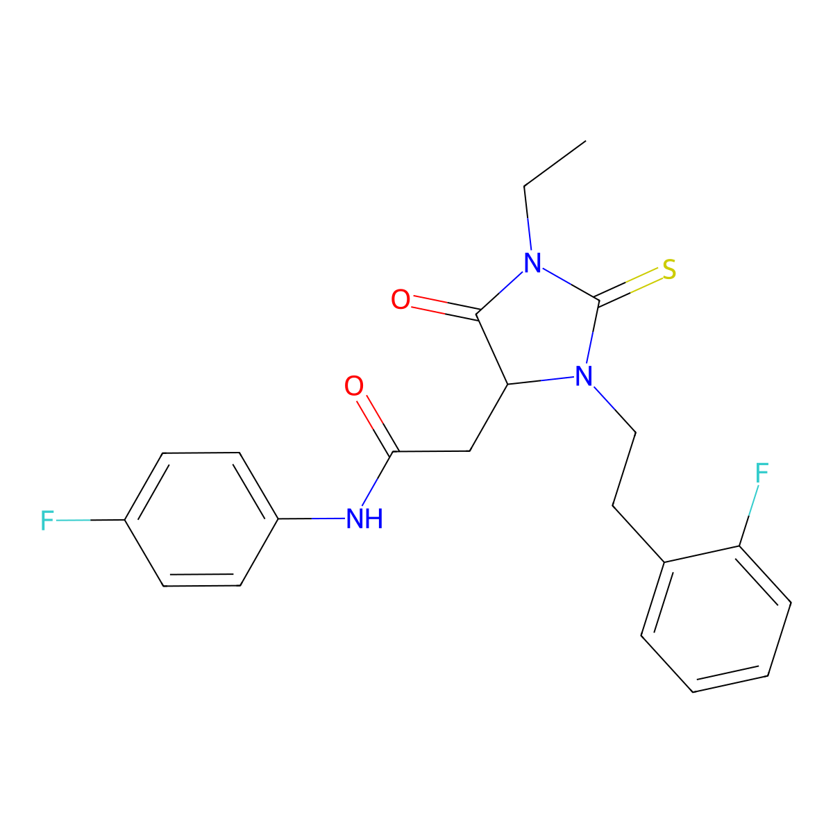 2-[1-ethyl-3-[2-(2-fluorophenyl)ethyl]-5-oxo-2-sulfanylideneimidazolidin-4-yl]-N-(4-fluorophenyl)acetamide molecular structure, CAS 1008002-91-2