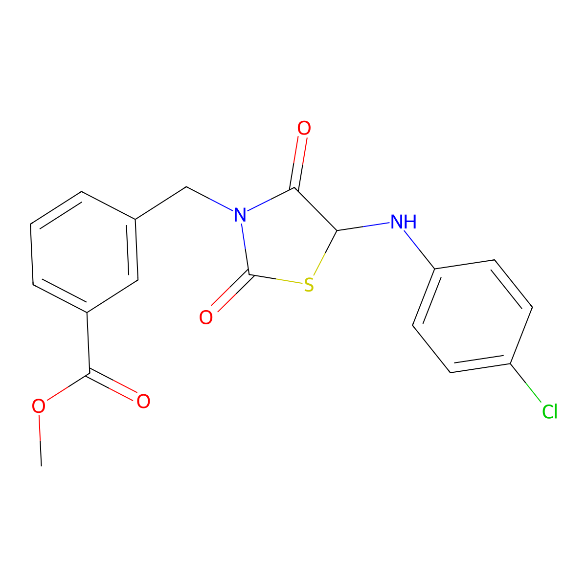 Methyl 3-({5-[(4-chlorophenyl)amino]-2,4-dioxo-1,3-thiazolidin-3-yl}methyl)benzoate molecular structure, CAS 1008003-67-5
