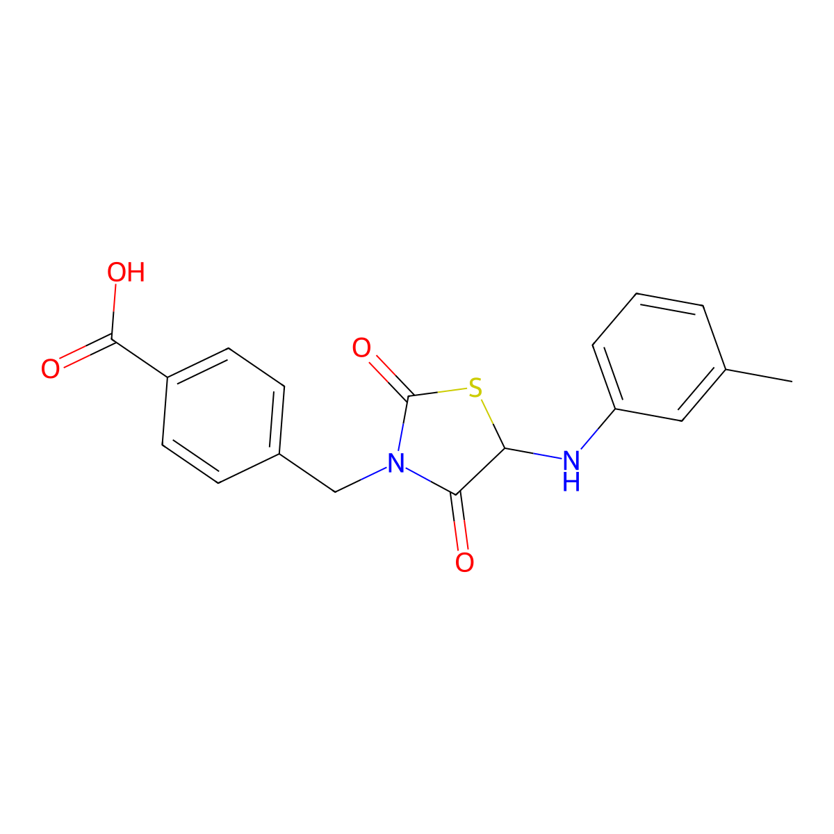 4-((2,4-Dioxo-5-(m-tolylamino)thiazolidin-3-yl)methyl)benzoic acid molecular structure, CAS 1008004-77-0