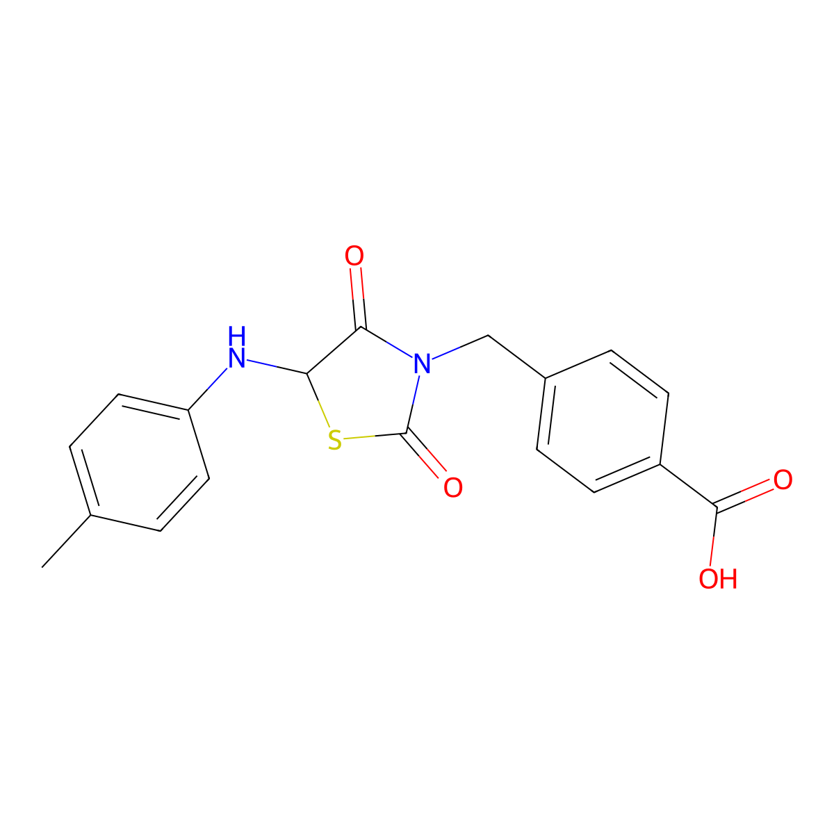 4-((2,4-Dioxo-5-(p-tolylamino)thiazolidin-3-yl)methyl)benzoic acid molecular structure, CAS 1008004-79-2