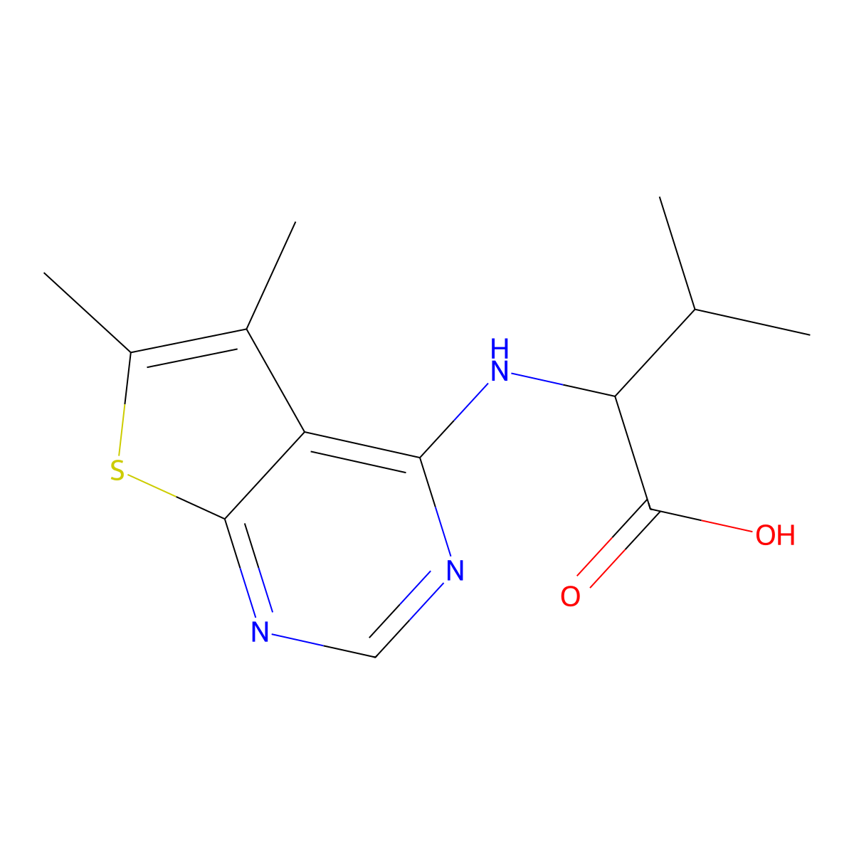 2-(5,6-Dimethyl-thieno[2,3-d]pyrimidin-4-ylamino)-3-methyl-butyric acid molecular structure, CAS 1008005-95-5