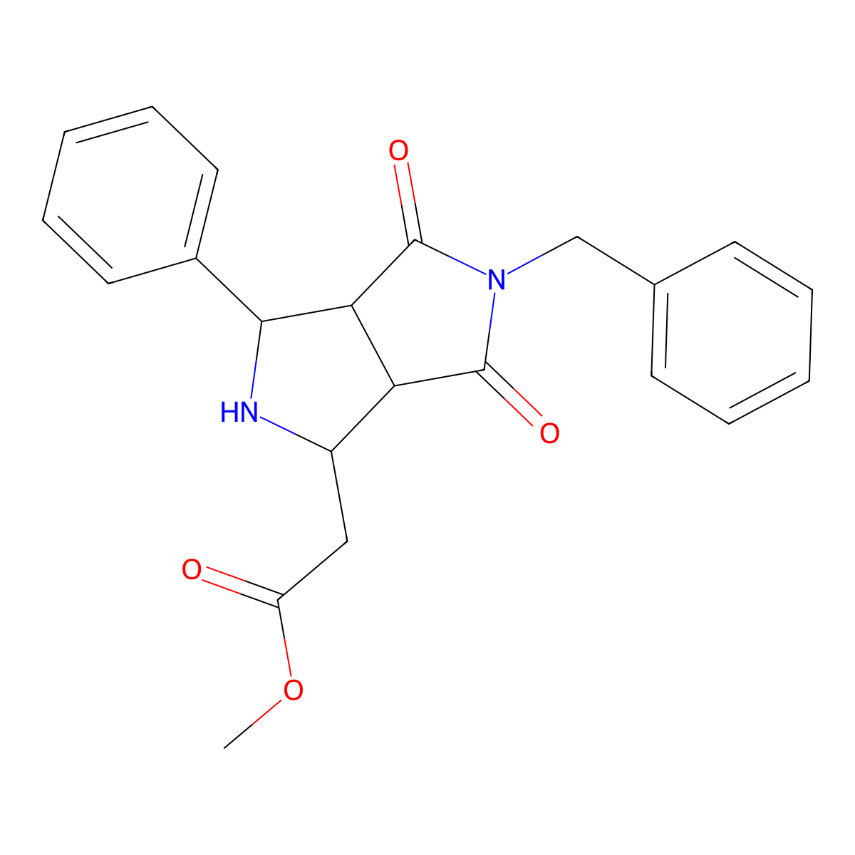 Methyl 2-(5-benzyl-4,6-dioxo-3-phenyloctahydropyrrolo[3,4-c]pyrrol-1-yl)acetate molecular structure, CAS 1008006-46-9