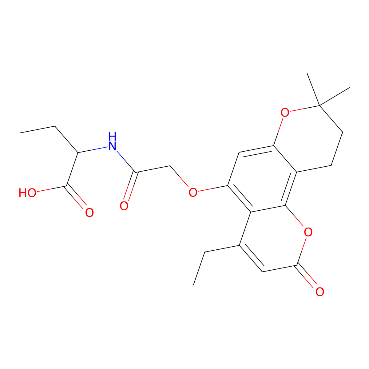 2-({[(4-ethyl-8,8-dimethyl-2-oxo-9,10-dihydro-2H,8H-pyrano[2,3-f]chromen-5-yl)oxy]acetyl}amino)butanoic acid molecular structure, CAS 1008006-66-3