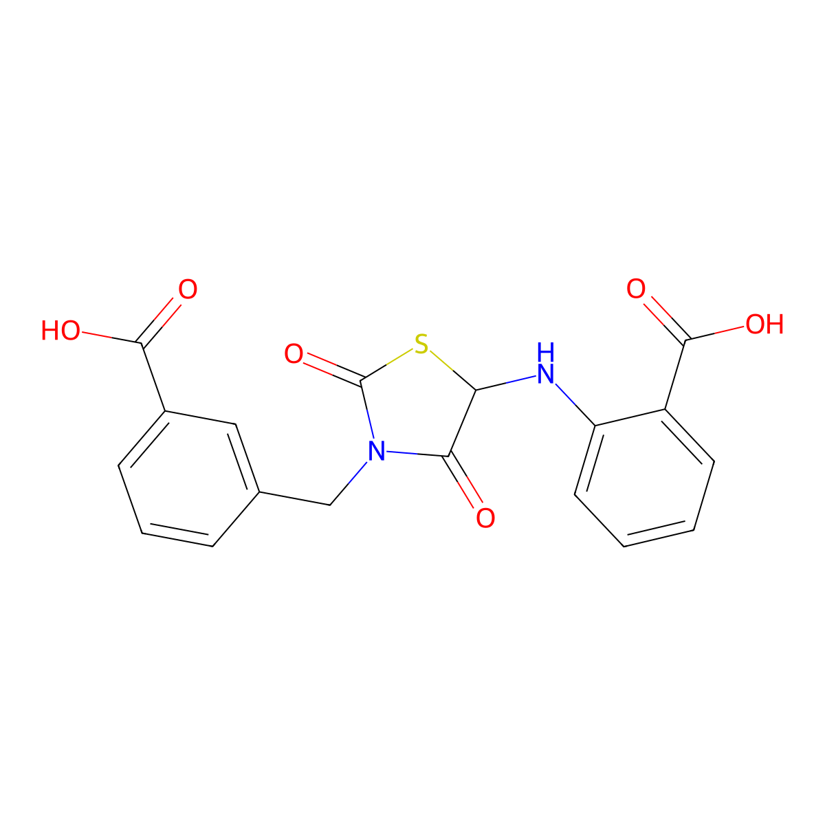 2-{[3-(3-Carboxybenzyl)-2,4-dioxo-1,3-thiazolidin-5-yl]amino}benzoic acid molecular structure, CAS 1008010-27-2