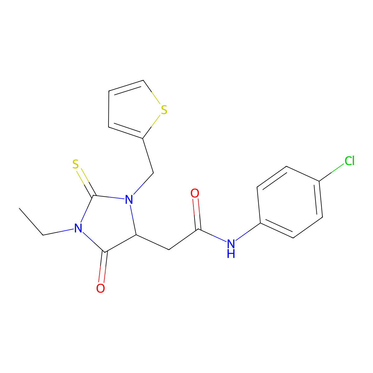 N-(4-chlorophenyl)-2-[1-ethyl-5-oxo-2-sulfanylidene-3-(thiophen-2-ylmethyl)imidazolidin-4-yl]acetamide molecular structure, CAS 1008011-47-9