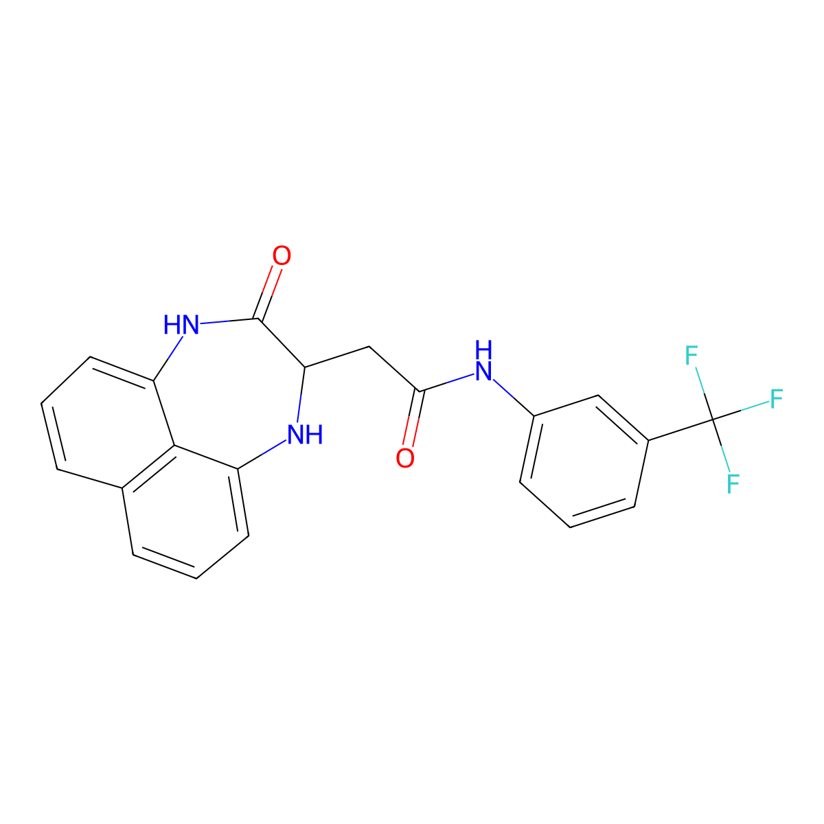 2-(3-oxo-1,2,3,4-tetrahydronaphtho[1,8-ef][1,4]diazepin-2-yl)-N-(3-(trifluoromethyl)phenyl)acetamide molecular structure, CAS 1008011-97-9