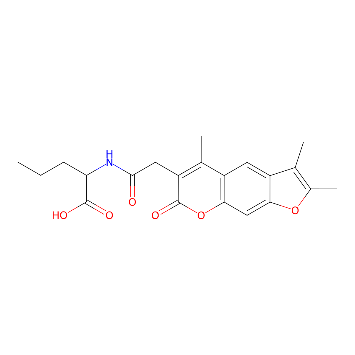 N-[(2,3,5-trimethyl-7-oxo-7H-furo[3,2-g]chromen-6-yl)acetyl]norvaline molecular structure, CAS 1008015-20-0