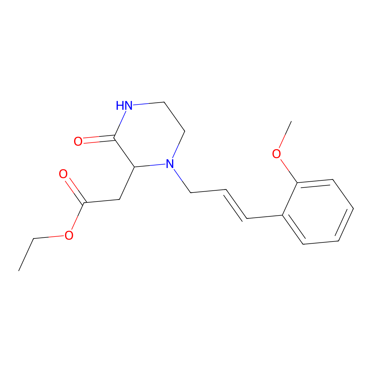 Ethyl {1-[3-(2-methoxyphenyl)prop-2-en-1-yl]-3-oxopiperazin-2-yl}acetate molecular structure, CAS 1008015-26-6