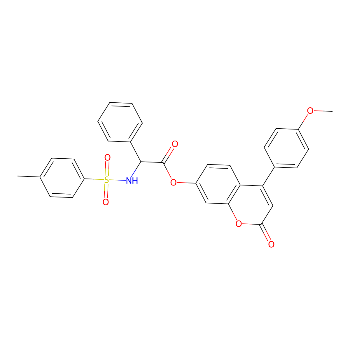 4-(4-methoxyphenyl)-2-oxo-2H-chromen-7-yl 2-(4-methylphenylsulfonamido)-2-phenylacetate molecular structure, CAS 1008015-34-6