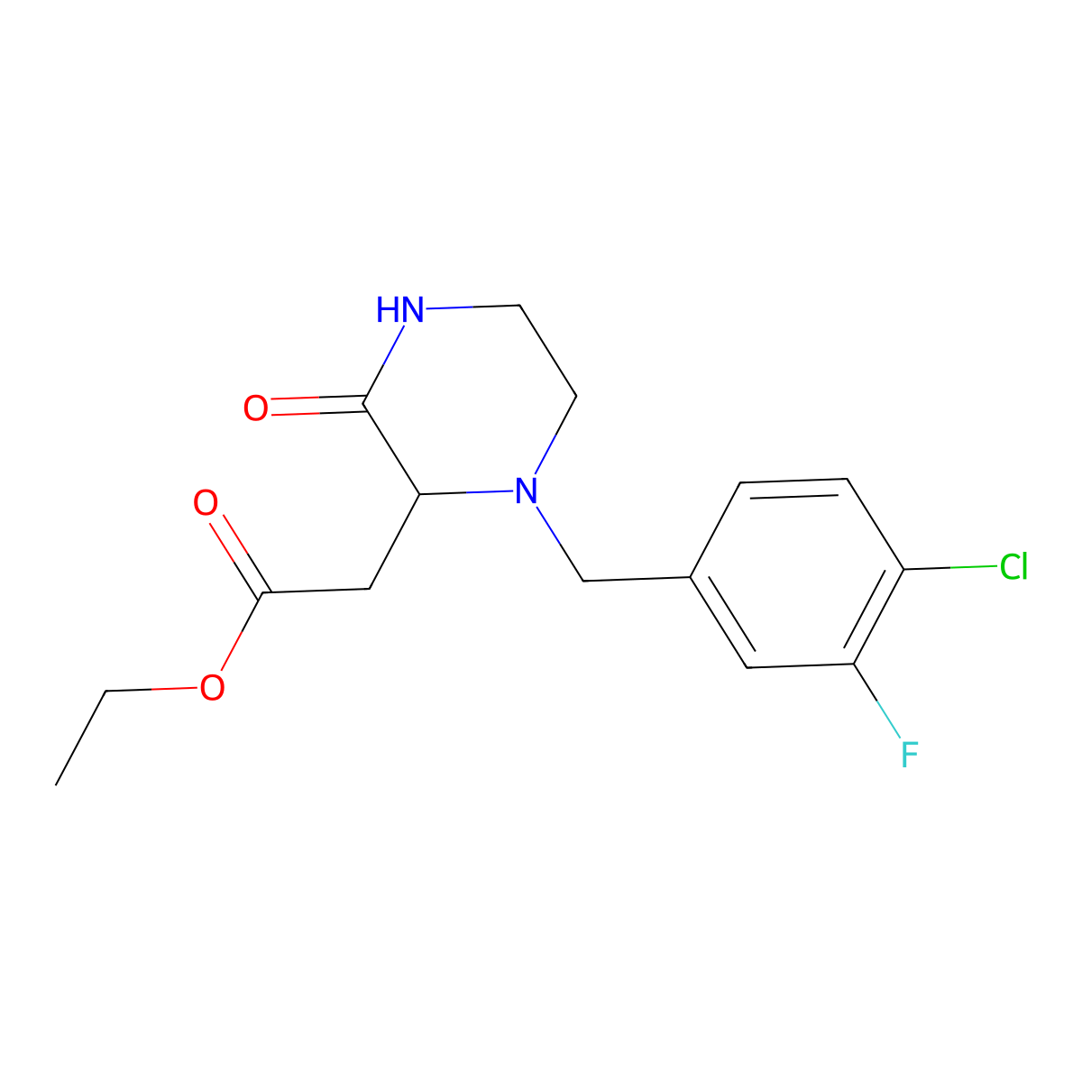 Ethyl [1-(4-chloro-3-fluorobenzyl)-3-oxopiperazin-2-yl]acetate molecular structure, CAS 1008015-48-2