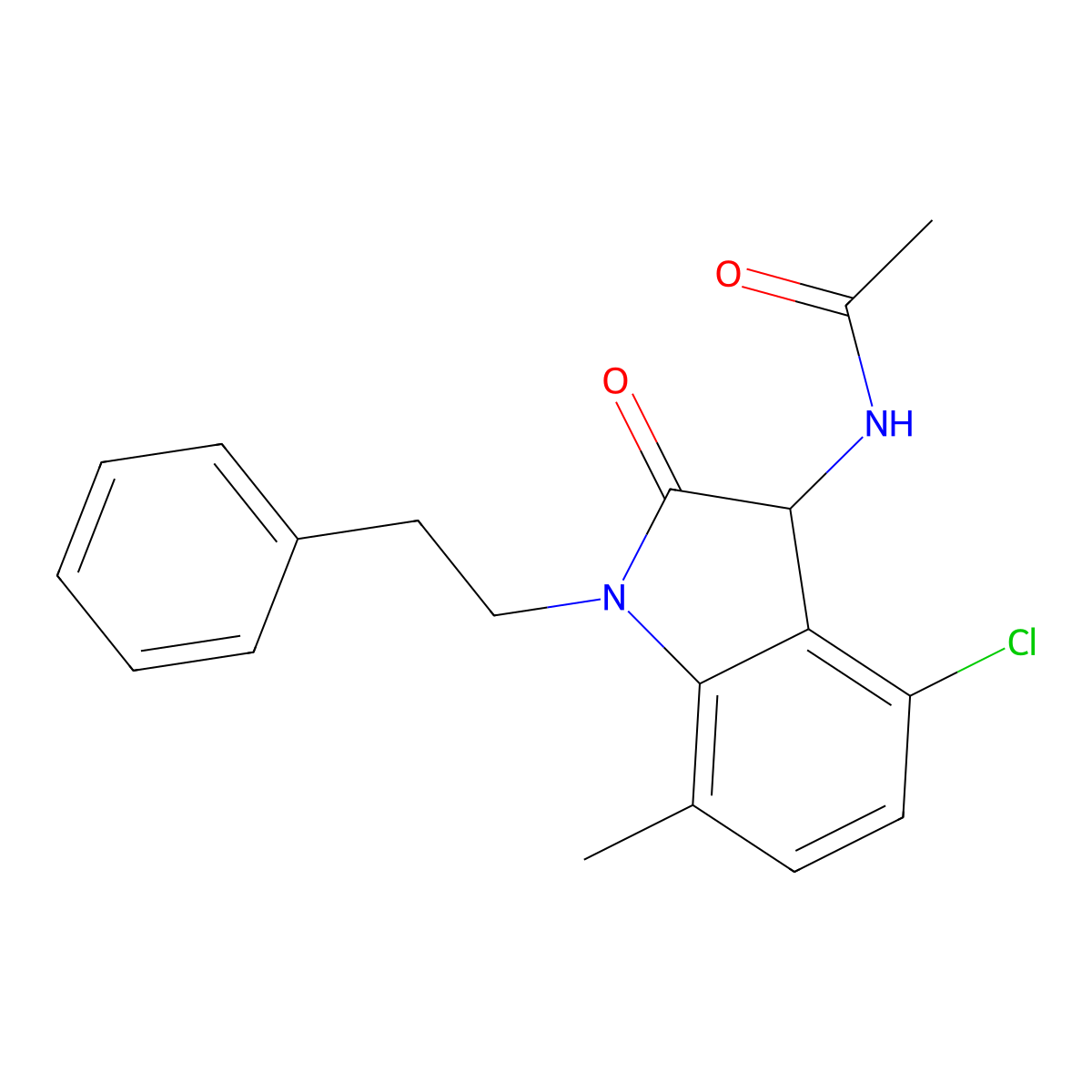 N-[4-chloro-7-methyl-2-oxo-1-(2-phenylethyl)-2,3-dihydro-1H-indol-3-yl]acetamide molecular structure, CAS 1008015-75-5