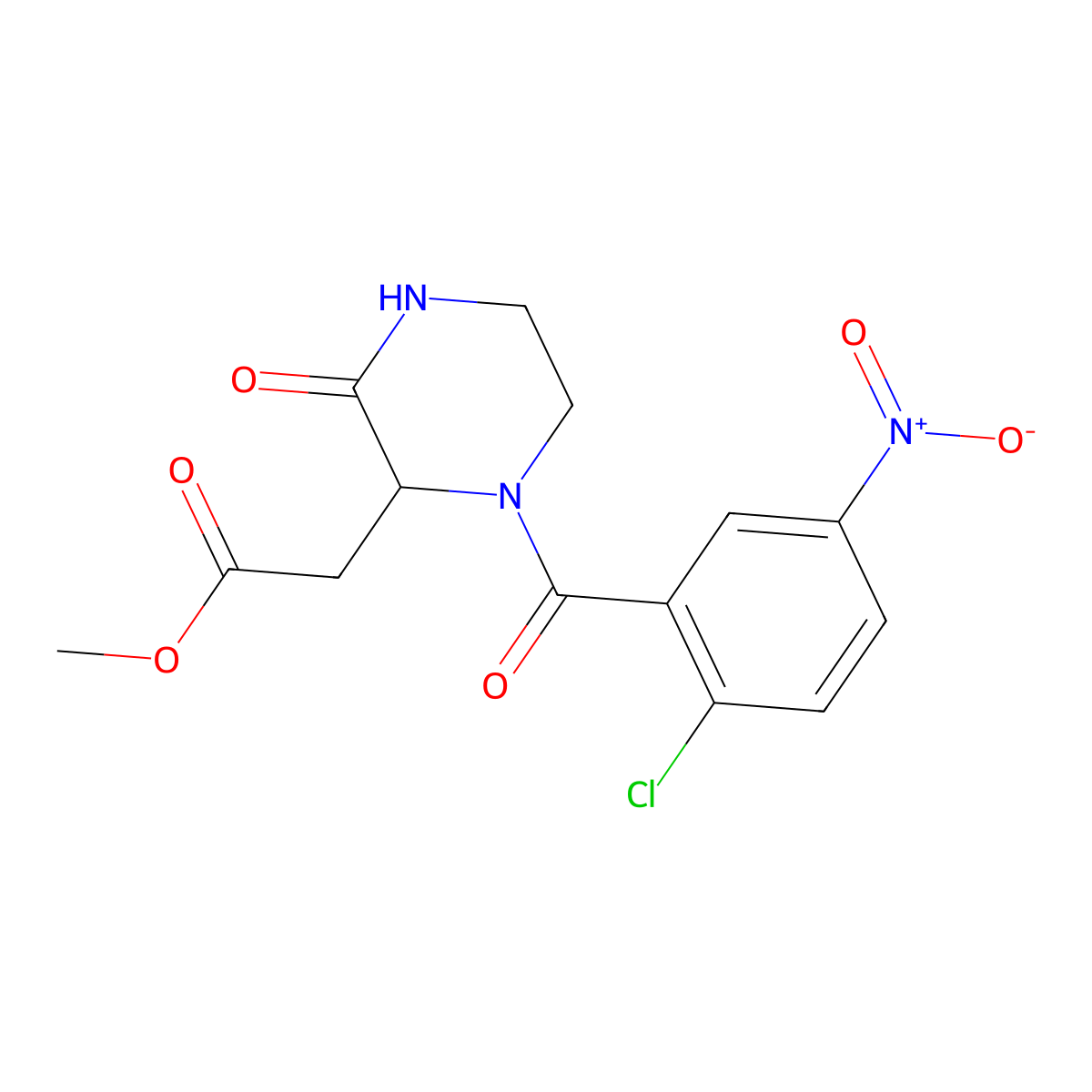 Methyl 2-[1-(2-chloro-5-nitrobenzoyl)-3-oxopiperazin-2-yl]acetate molecular structure, CAS 1008016-23-6