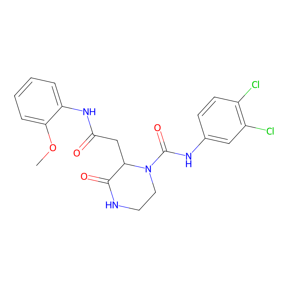 N-(3,4-dichlorophenyl)-2-{2-[(2-methoxyphenyl)amino]-2-oxoethyl}-3-oxo-1-piperazinecarboxamide molecular structure, CAS 1008016-50-9