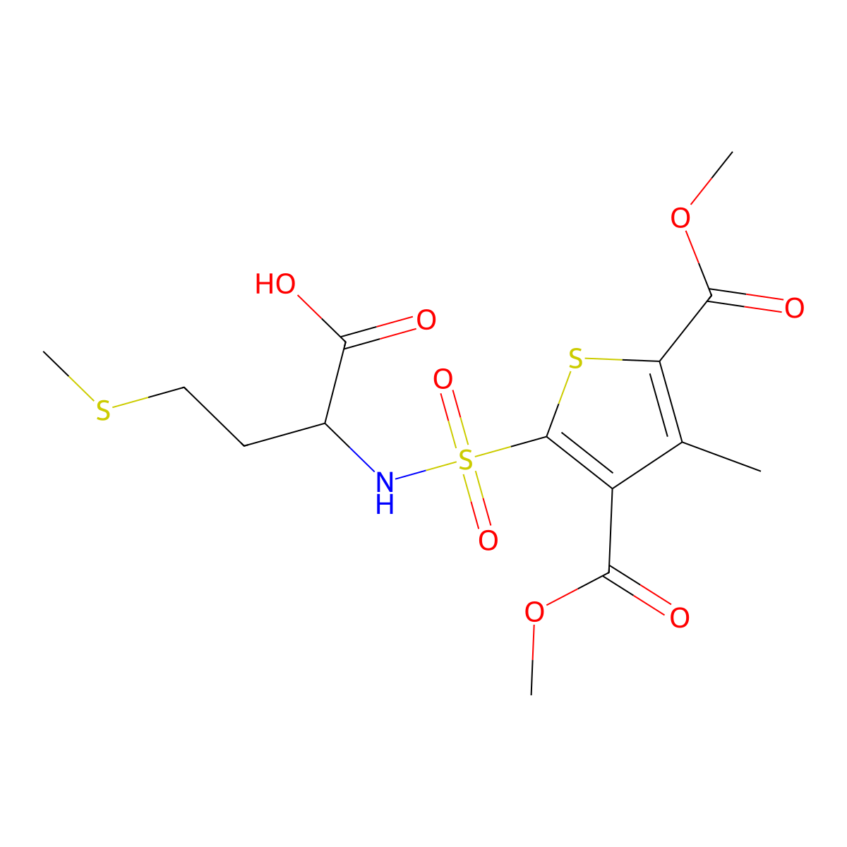 2-[3,5-Bis(methoxycarbonyl)-4-methylthiophene-2-sulfonamido]-4-(methylsulfanyl)butanoic acid molecular structure, CAS 1008016-91-8