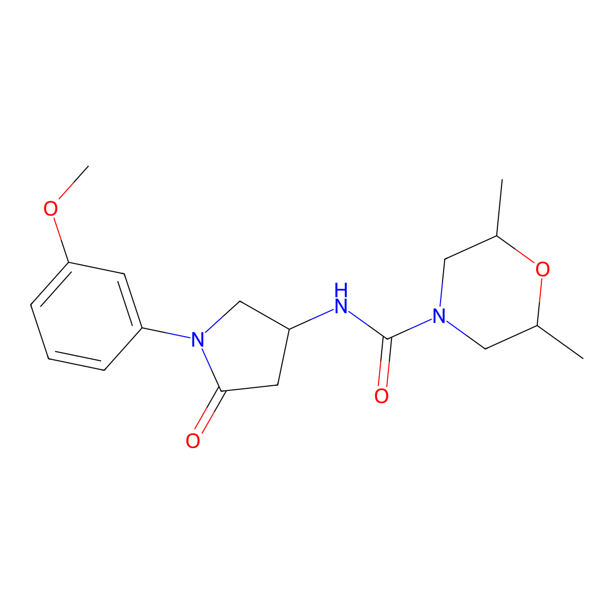 N-[1-(3-methoxyphenyl)-5-oxopyrrolidin-3-yl]-2,6-dimethylmorpholine-4-carboxamide molecular structure, CAS 1008033-10-0