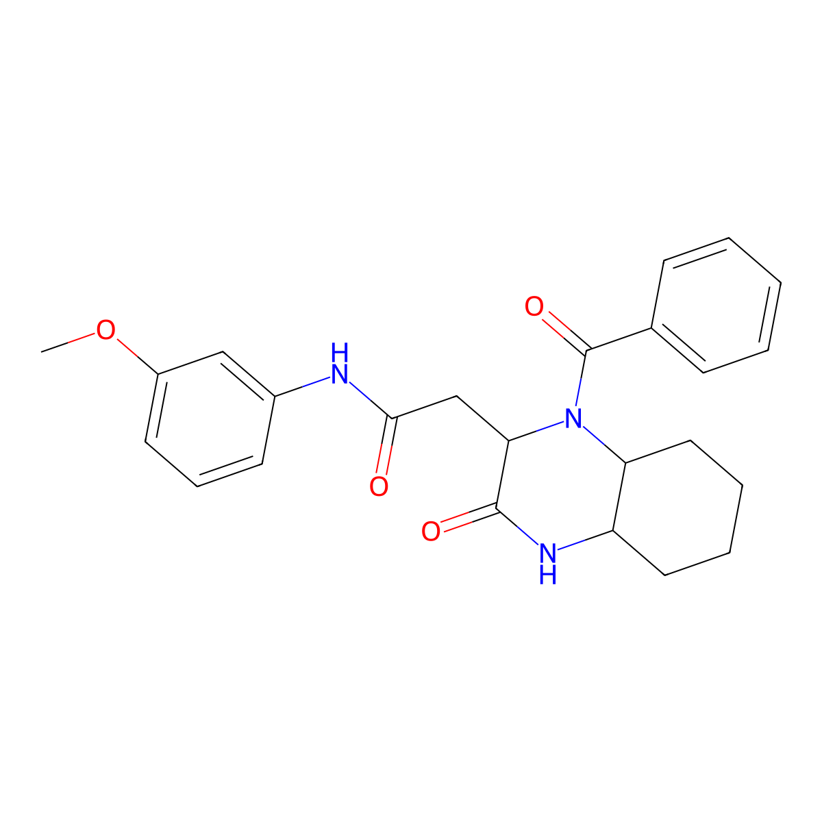 N-(3-methoxyphenyl)-2-[3-oxo-1-(phenylcarbonyl)decahydroquinoxalin-2-yl]acetamide molecular structure, CAS 1008034-00-1