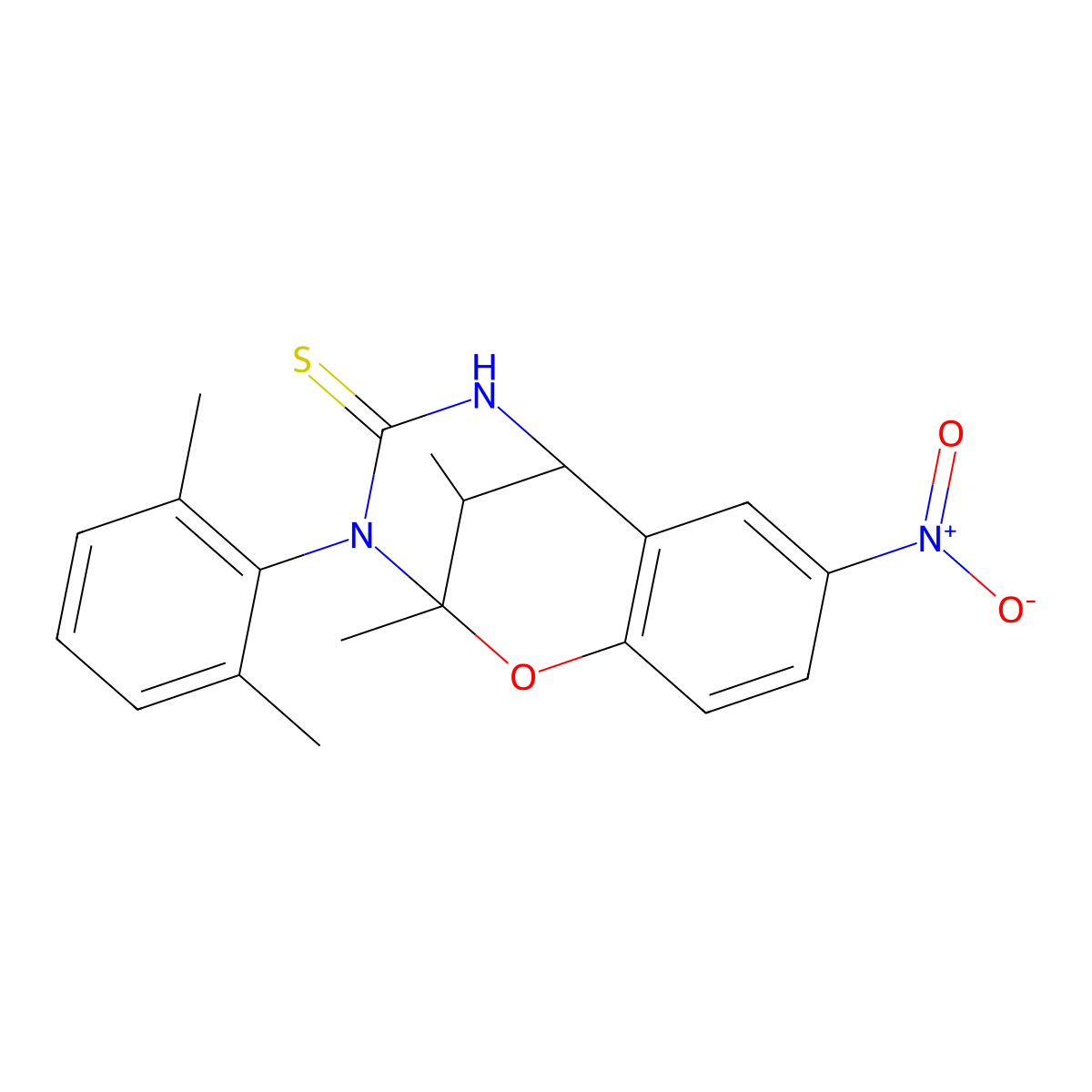 3-(2,6-dimethylphenyl)-2,11-dimethyl-8-nitro-5,6-dihydro-2H-2,6-methanobenzo[g][1,3,5]oxadiazocine-4(3H)-thione molecular structure, CAS 1008036-04-1