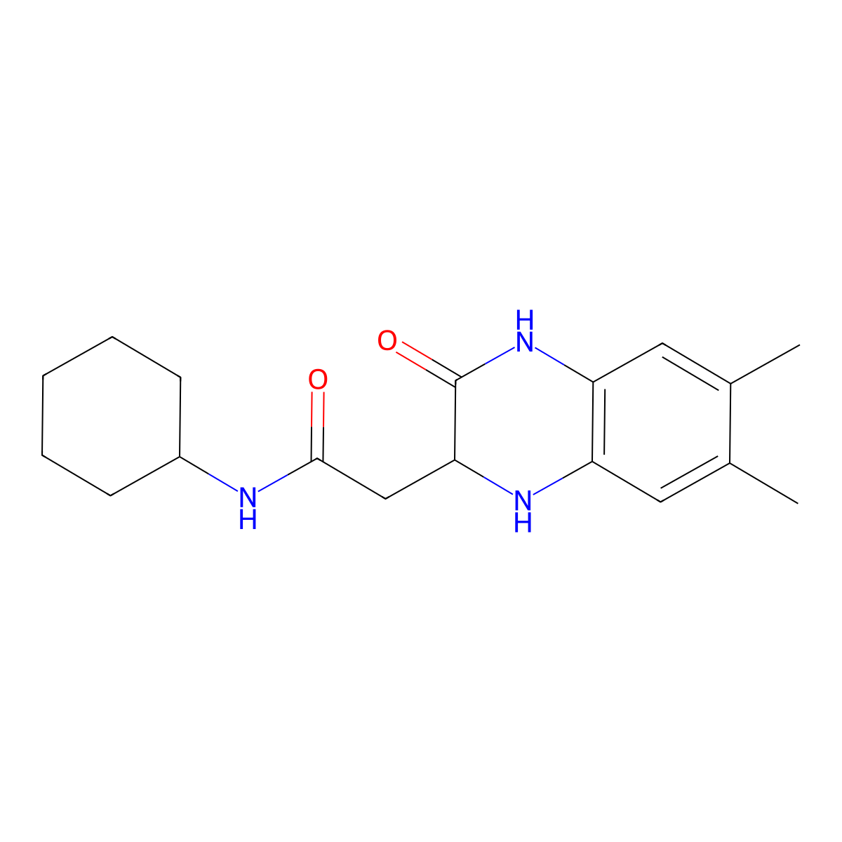 N-cyclohexyl-2-(6,7-dimethyl-3-oxo-1,2,3,4-tetrahydroquinoxalin-2-yl)acetamide molecular structure, CAS 1008038-58-1