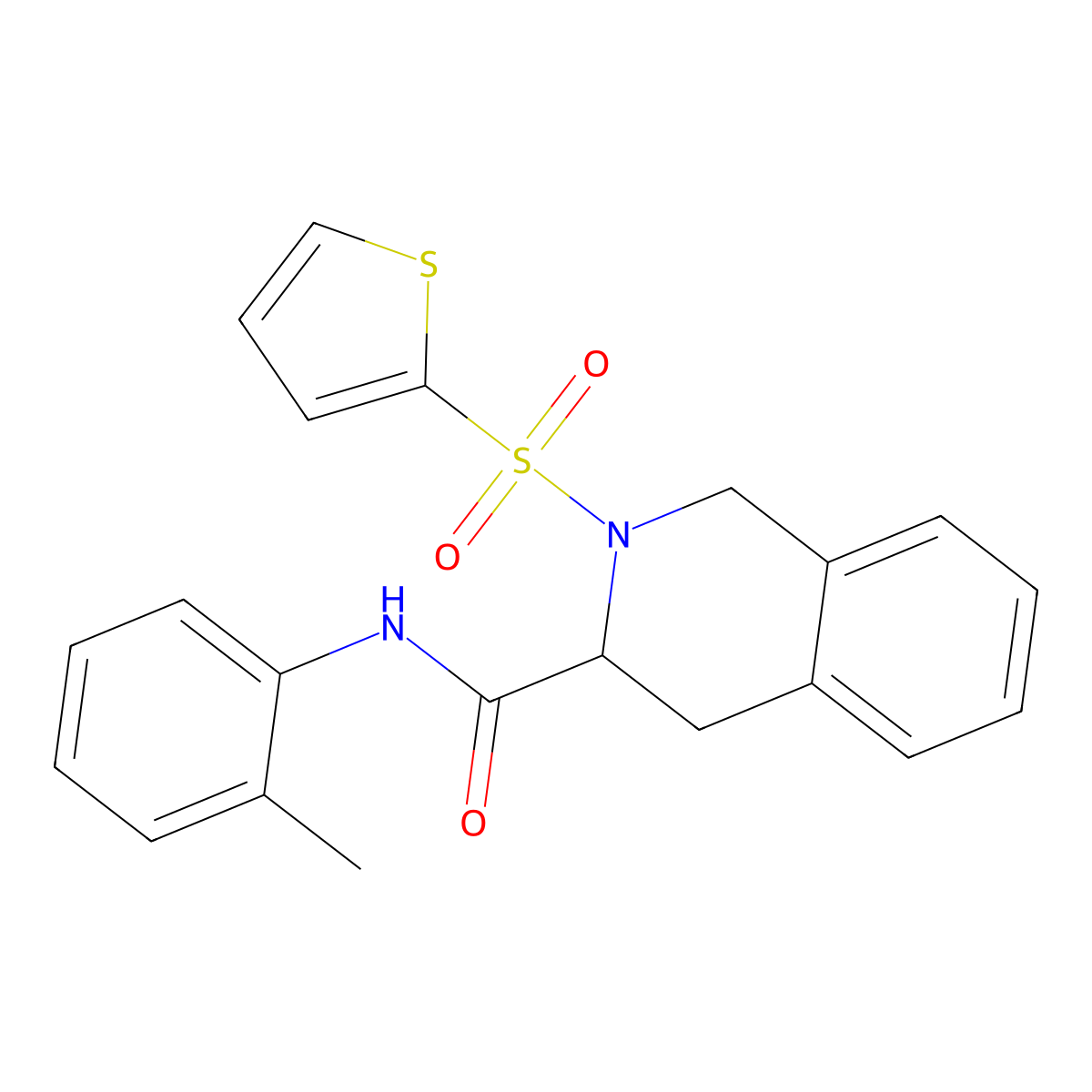 N-(2-methylphenyl)-2-thiophen-2-ylsulfonyl-3,4-dihydro-1H-isoquinoline-3-carboxamide molecular structure, CAS 1008039-04-0