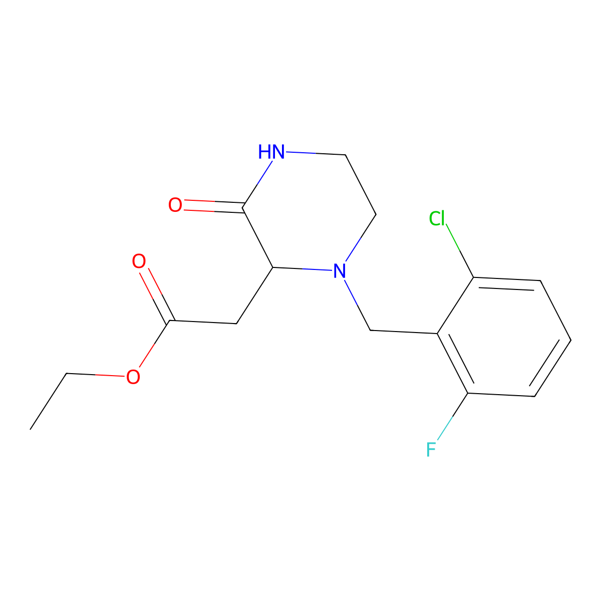 Ethyl [1-(2-chloro-6-fluorobenzyl)-3-oxopiperazin-2-yl]acetate molecular structure, CAS 1008039-72-2