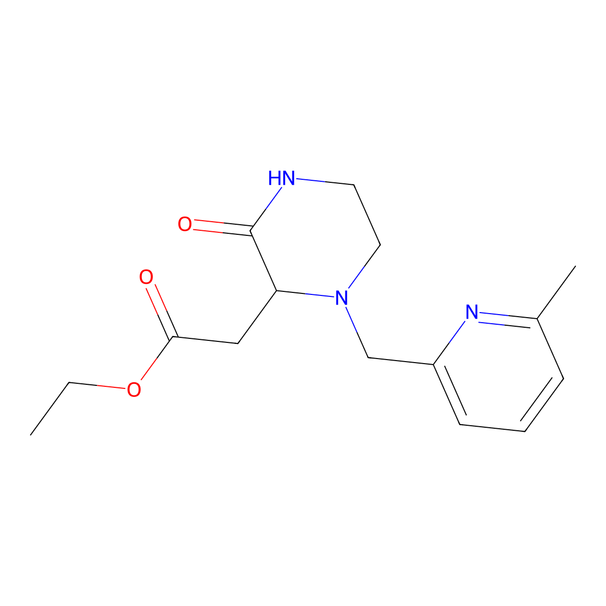 Ethyl 2-(1-((6-methylpyridin-2-yl)methyl)-3-oxopiperazin-2-yl)acetate molecular structure, CAS 1008040-09-2