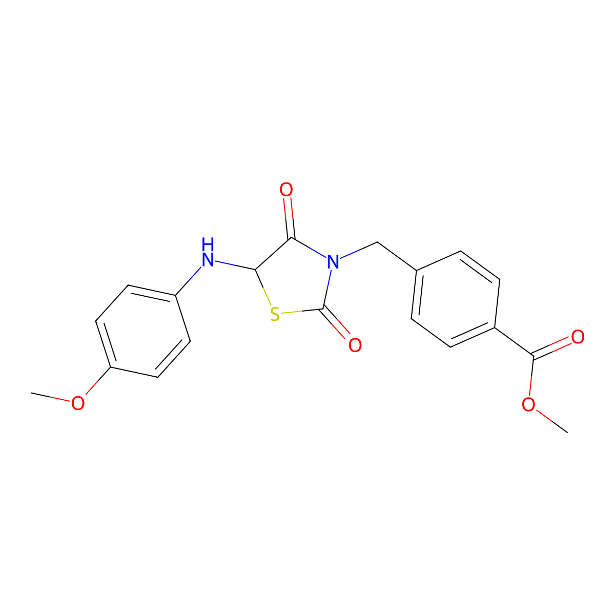 Methyl 4-((5-((4-methoxyphenyl)amino)-2,4-dioxothiazolidin-3-yl)methyl)benzoate molecular structure, CAS 1008042-45-2