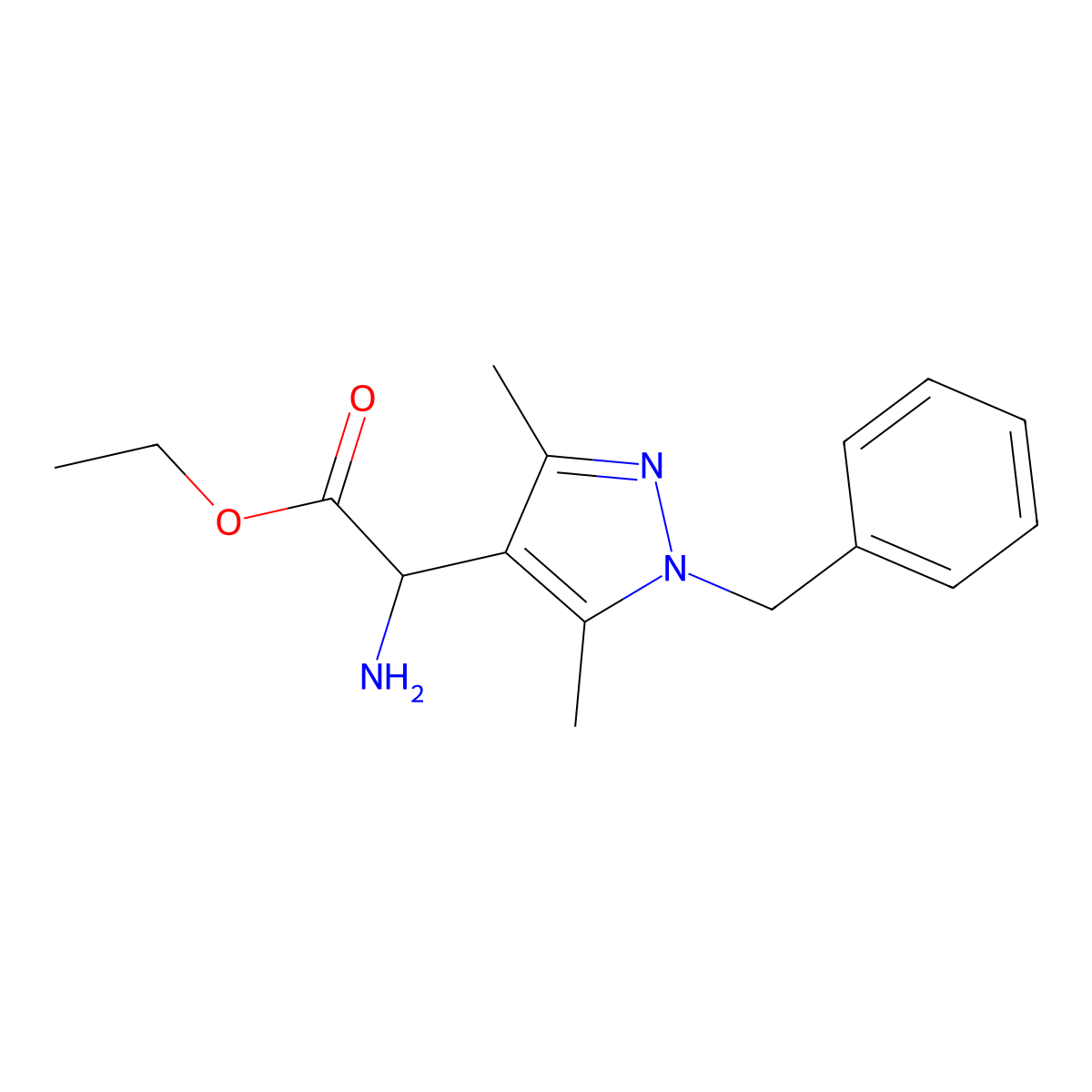 Ethyl 2-amino-2-(1-benzyl-3,5-dimethyl-1H-pyrazol-4-yl)acetate molecular structure, CAS 1008048-15-4