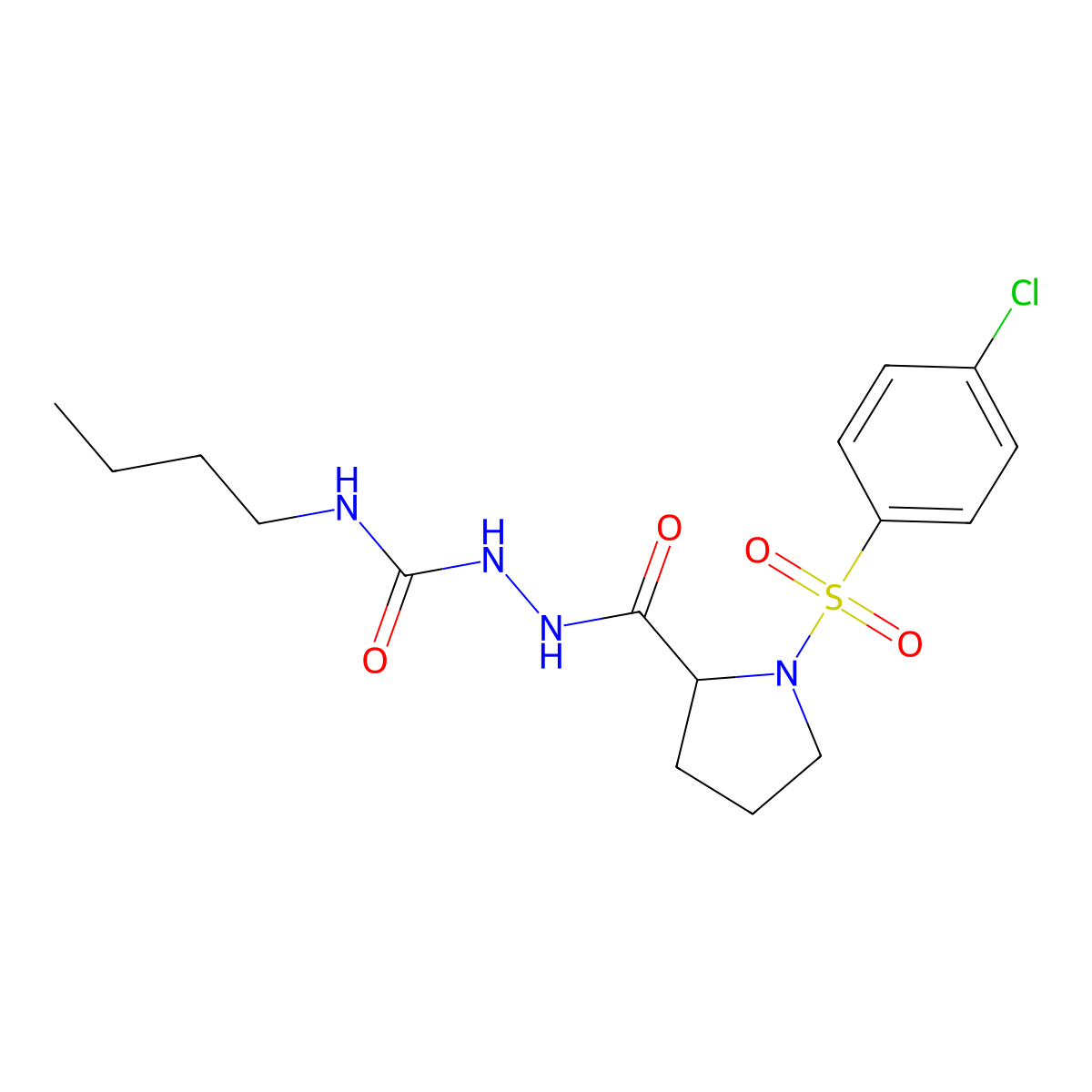 N-butyl-2-(1-((4-chlorophenyl)sulfonyl)pyrrolidine-2-carbonyl)hydrazinecarboxamide molecular structure, CAS 1008050-10-9