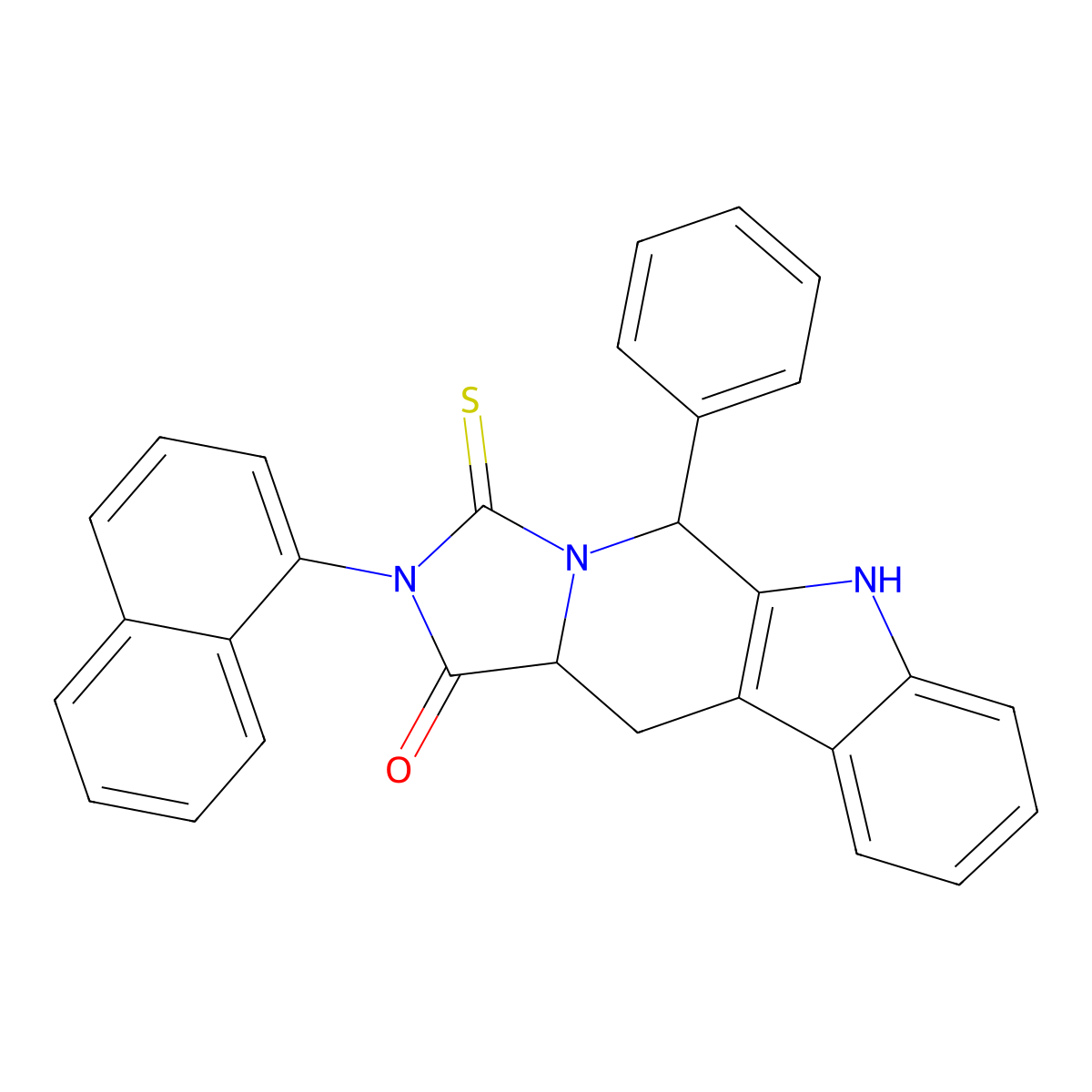 2-(naphthalen-1-yl)-5-phenyl-3-thioxo-2,3,5,6,11,11a-hexahydro-1H-imidazo[1',5':1,6]pyrido[3,4-b]indol-1-one molecular structure, CAS 1008051-42-0