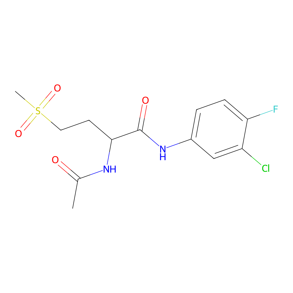 2-acetamido-N-(3-chloro-4-fluorophenyl)-4-(methylsulfonyl)butanamide molecular structure, CAS 1008051-78-2