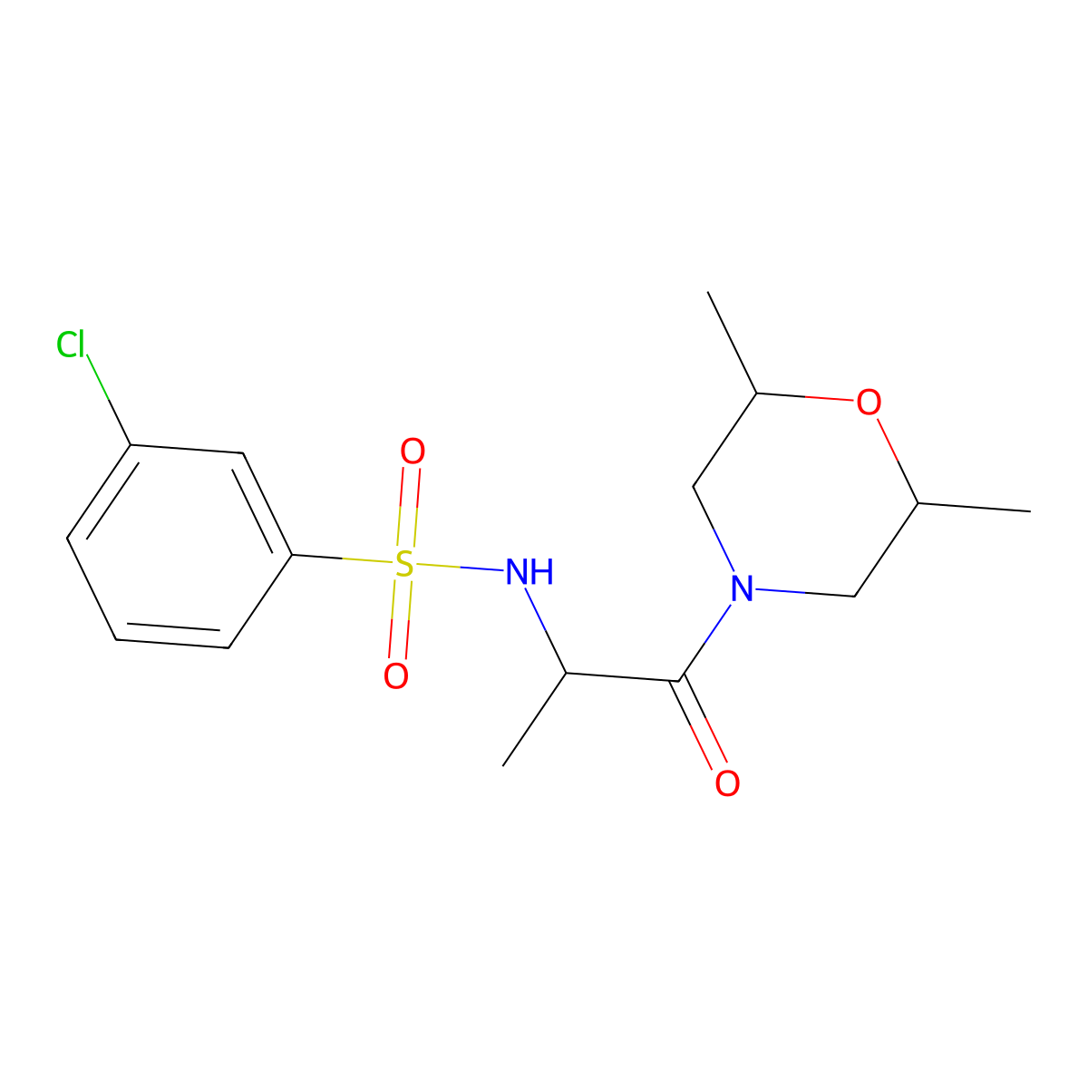 3-chloro-N-(1-(2,6-dimethylmorpholino)-1-oxopropan-2-yl)benzenesulfonamide molecular structure, CAS 1008052-12-7