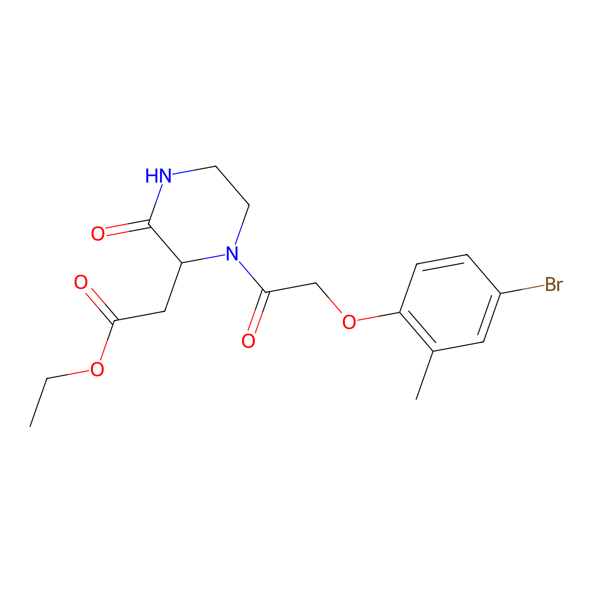 Ethyl {1-[(4-bromo-2-methylphenoxy)acetyl]-3-oxo-2-piperazinyl}acetate molecular structure, CAS 1008061-73-1