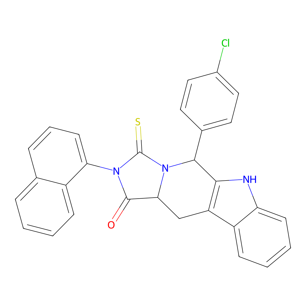 5-(4-chlorophenyl)-2-(naphthalen-1-yl)-3-thioxo-2,3,5,6,11,11a-hexahydro-1H-imidazo[1',5':1,6]pyrido[3,4-b]indol-1-one molecular structure, CAS 1008063-32-8