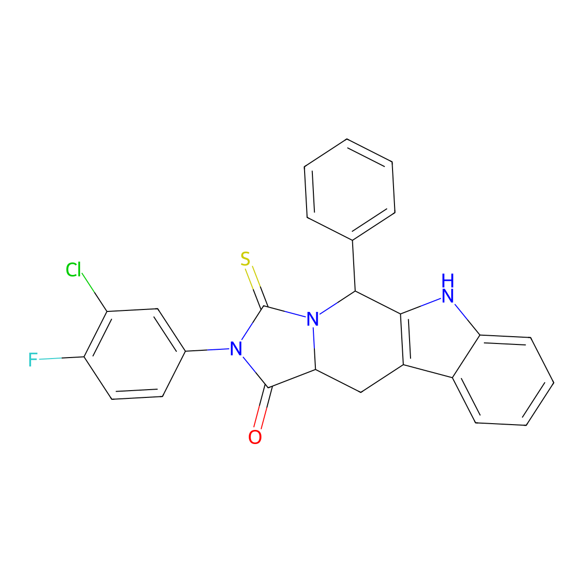 2-(3-chloro-4-fluorophenyl)-5-phenyl-3-thioxo-2,3,5,6,11,11a-hexahydro-1H-imidazo[1',5':1,6]pyrido[3,4-b]indol-1-one molecular structure, CAS 1008063-33-9