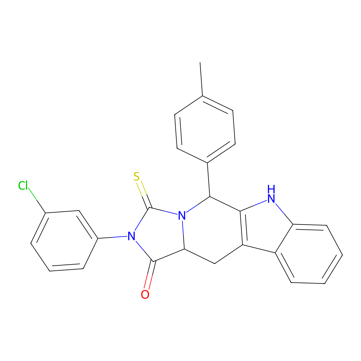 2-(3-chlorophenyl)-5-(4-methylphenyl)-3-thioxo-2,3,5,6,11,11a-hexahydro-1H-imidazo[1',5':1,6]pyrido[3,4-b]indol-1-one molecular structure, CAS 1008063-54-4